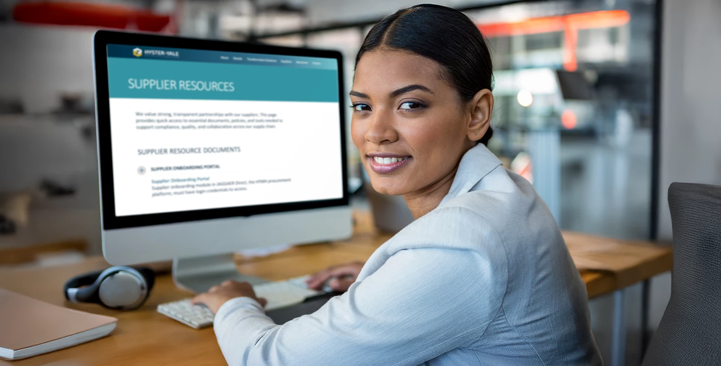 Woman at computer.