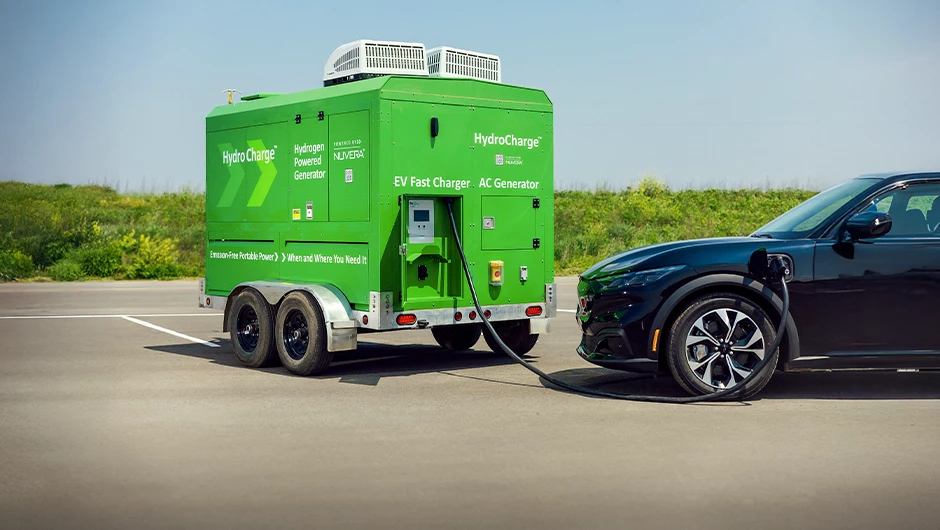  Nuvera portable HydroCharge unit charging an electric vehicle.