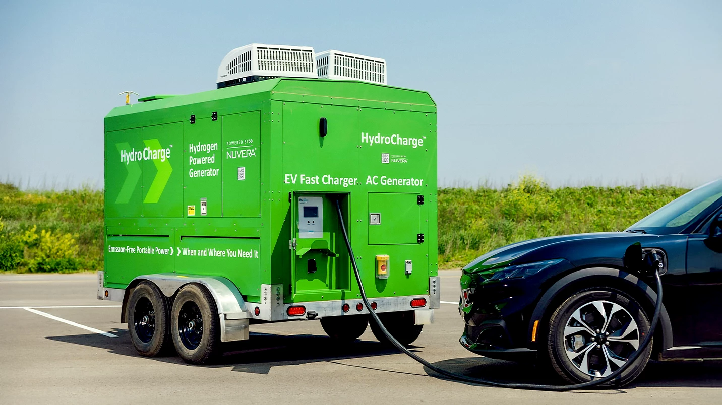 Nuvera HydroCharge mobile unit charging an electric vehicle.